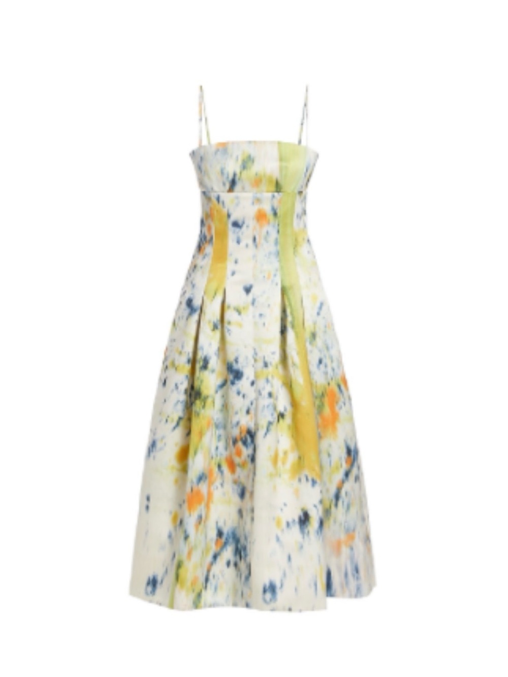 Oscar de la Renta White Dress with Yellow, Orange and Blue Floral Splatter